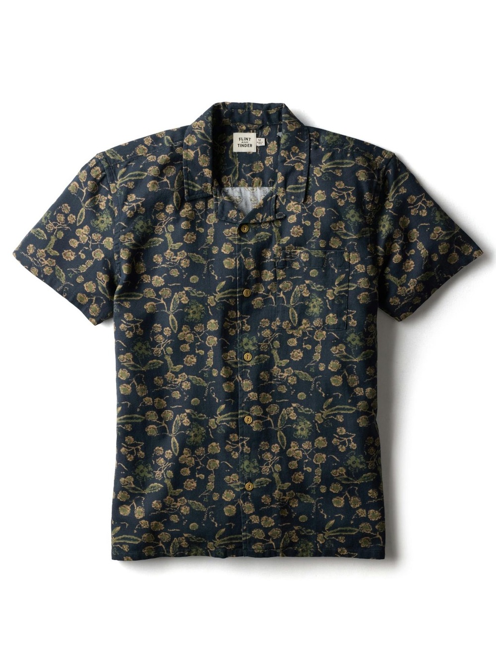 Flint and Tinder Short Sleeve Navy Floral Dobby Camp Large Button- Up Shirt